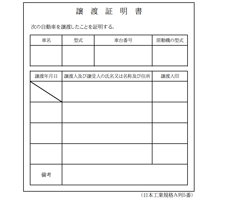 車 譲渡証明書 Kuruma