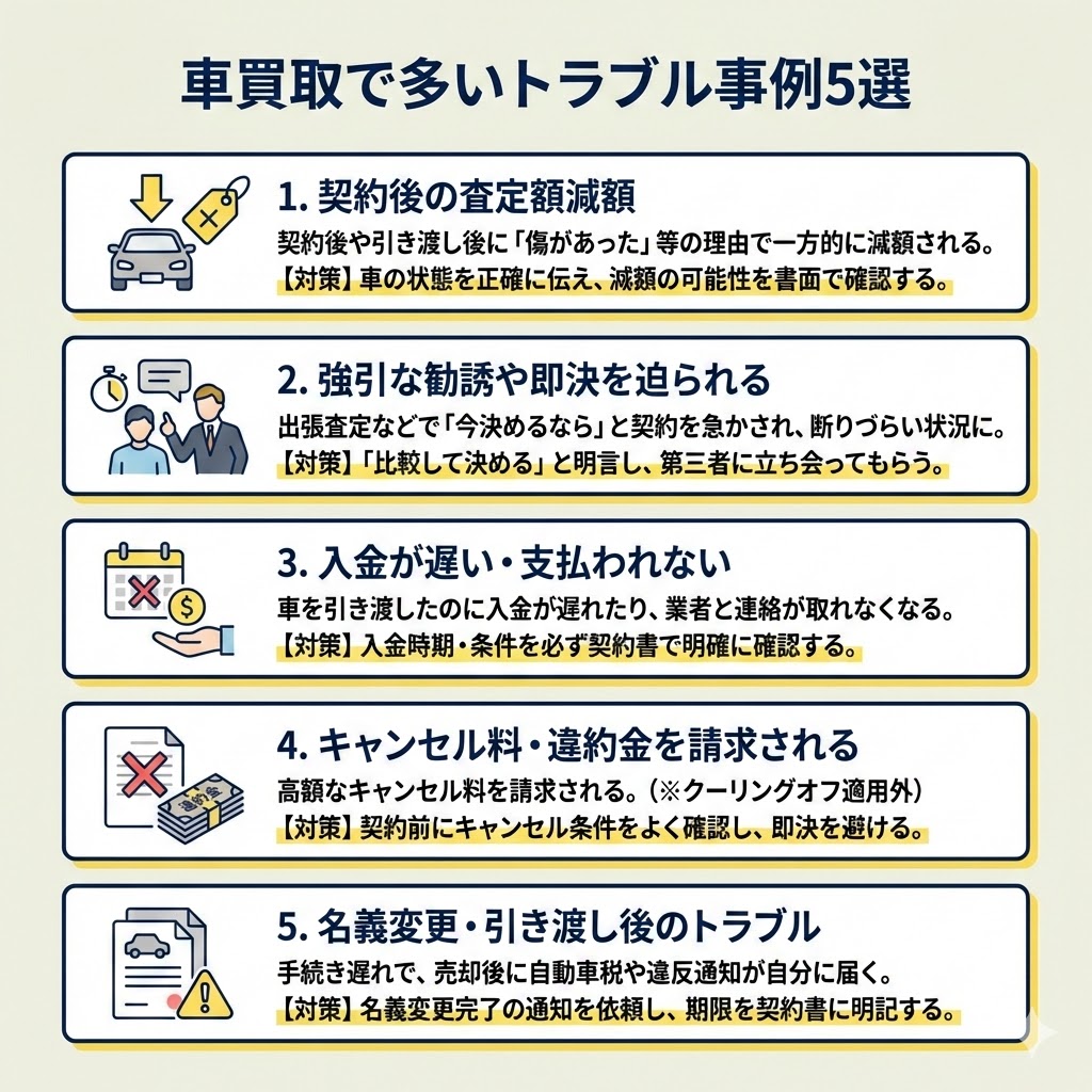 車買取で多いトラブル事例